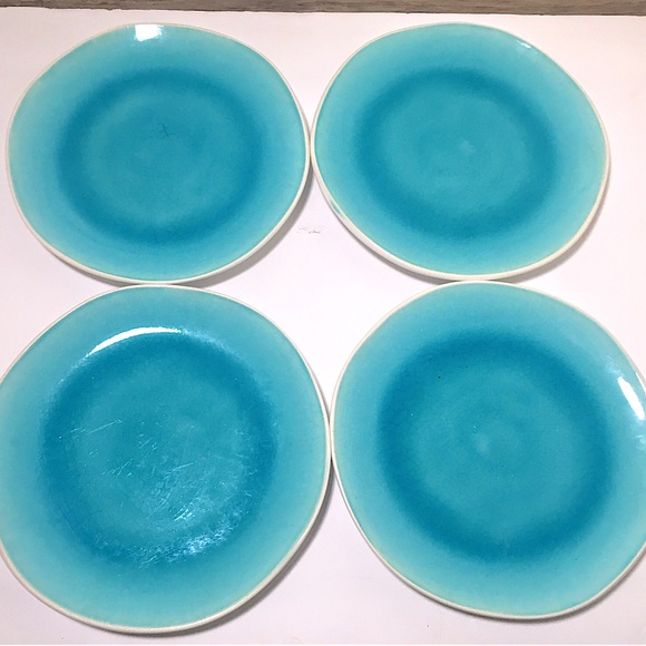 Nicole Miller Other - Nicole Miller Turquoise Aqua Blue Crackle Glaze 10” Stoneware Dinner Plates